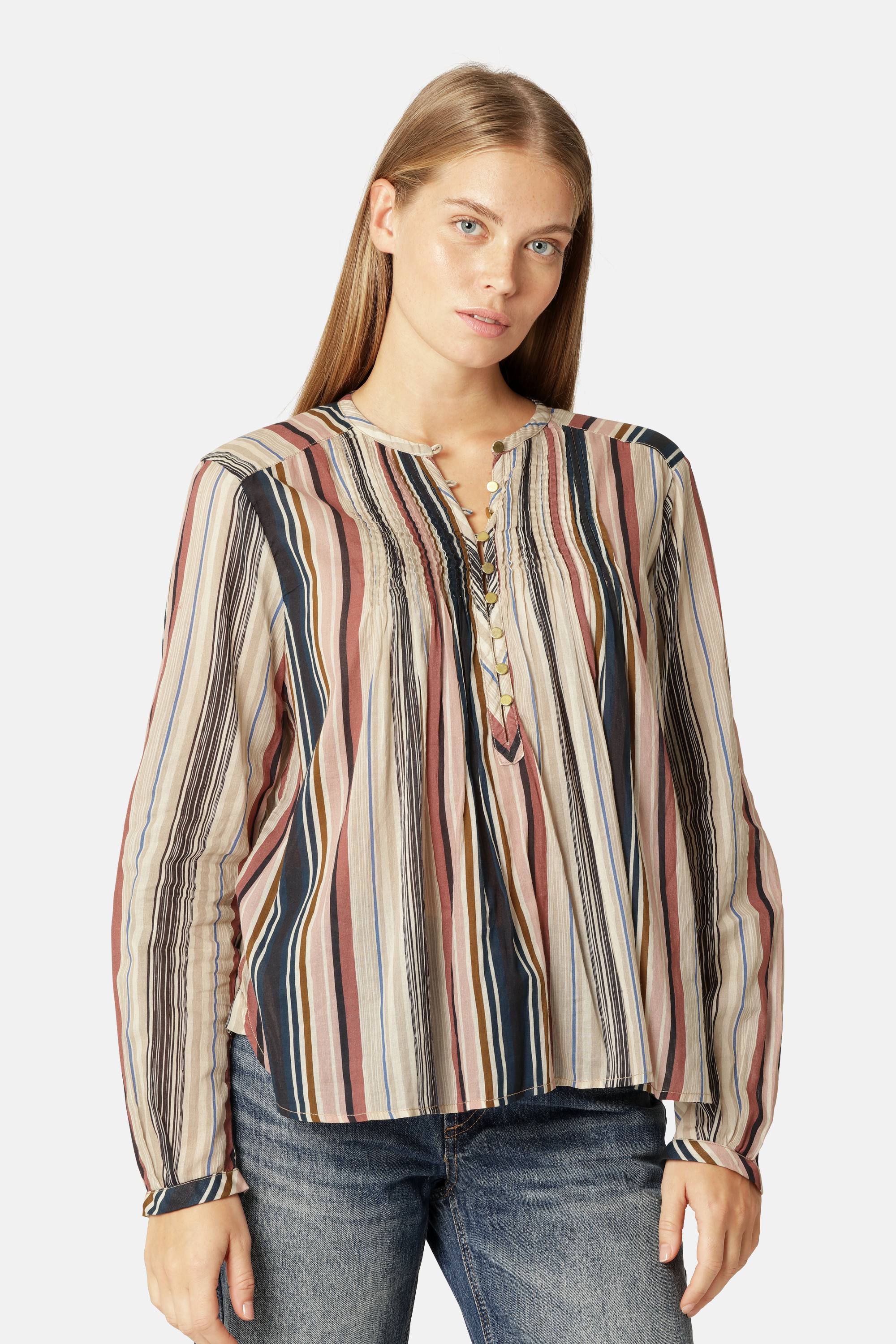 Langärmliges Hemd Pintuck - Beige Organic Stripe
